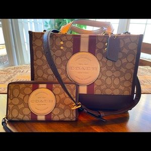 Dempsey Carryall In Signature Jacquard With Stripe And Coach Patch and wallet